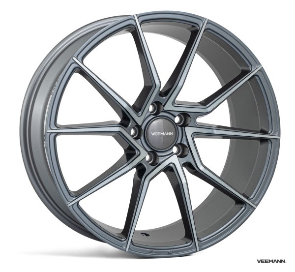NEW 18 INCH VEEMANN V-FS52 ALLOY WHEELS IN GRAPHITE SMOKE MACHINED WITH DEEPER CONCAVE 9" REAR OPTION 5x112