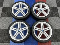 USED 18 INCH GENUINE BMW STYLE 208 1 SERIES M SPORT ALLOY WHEELS,WIDE REARS, FULLY REFURBED INC GOOD TYRES 5x120