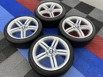 USED 18 INCH GENUINE BMW STYLE 208 1 SERIES M SPORT ALLOY WHEELS,WIDE REARS, FULLY REFURBED INC GOOD TYRES 5x120