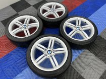 USED 18 INCH GENUINE BMW STYLE 208 1 SERIES M SPORT ALLOY WHEELS,WIDE REARS, FULLY REFURBED INC GOOD TYRES 5x120
