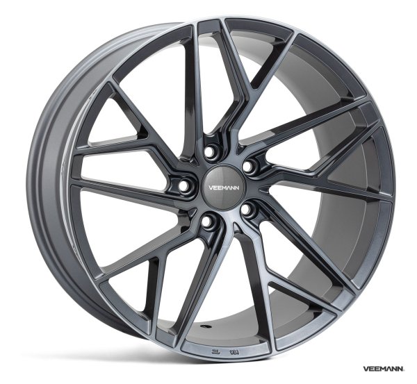 NEW 21 INCH VEEMANN V-FS44 ALLOY WHEELS IN GRAPHITE SMOKE MACHINED WITH DEEPER CONCAVE 10.5" REARS 5x112