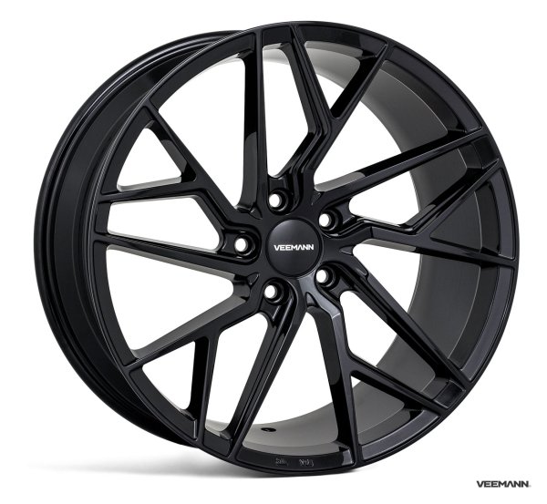 NEW 21 INCH VEEMANN V-FS44 ALLOY WHEELS IN GLOSS BLACK WITH DEEPER CONCAVE 10.5" REARS 5x112
