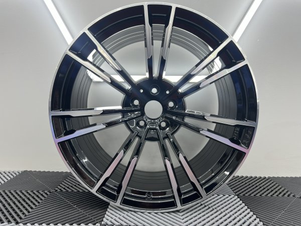 NEW 20 INCH 706 MG355 STYLE ALLOY WHEELS IN GLOSS BLACK WITH POLISHED FACE,FLOW FORMED, DEEPER CONCAVE 10.5" REARS 5x112