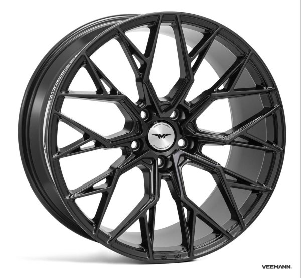 NEW 23 INCH VEEMANN V-FS51 ALLOY WHEELS IN GLOSS BLACK DEEP CONCAVE 10" ALL ROUND 5x112