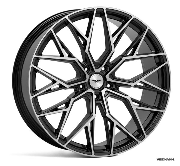 NEW 22 INCH VEEMANN V-FS51 ALLOY WHEELS IN GLOSS BLACK MACHINED WITH DEEPER CONCAVE 10.5" REARS 5x120