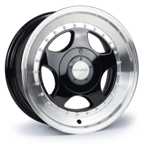 NEW 15 INCH DARE DR F5 ALLOY WHEELS IN GLOSS BLACK WITH POLISHED SLANT DISH 4x100/108