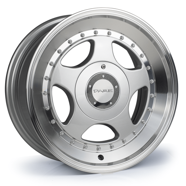 NEW 15 INCH DARE DR F5 ALLOY WHEELS IN SILVER WITH POLISHED SLANT DISH 4x100/108