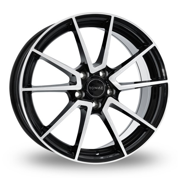 NEW 19 INCH ROMAC AIR ALLOY WHEELS IN GLOSS BLACK WITH POLISHED FACE 5x108