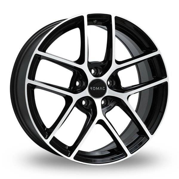 NEW 18 INCH ROMAC DIABLO ALLOY WHEELS IN GLOSS BLACK WITH POLISHED FACE 5x108
