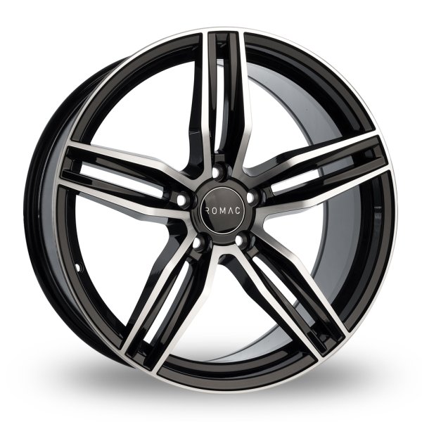 NEW 18 INCH ROMAC VENOM ALLOY WHEELS IN GLOSS BLACK WITH POLISHED FACE 5x100