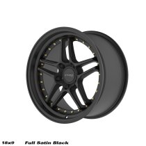 NEW 18 INCH STROM DS-05 ALLOY WHEELS IN FULL SATIN BLACK WITH GOLD RIVETS AND VERY DEEP DISH 10.5″ REAR OPTION 5x114.3