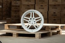 NEW 18 INCH STROM DS-05 ALLOY WHEELS IN FULL GLOSS WHITE WITH GOLD RIVETS AND VERY DEEP DISH 10.5" REAR OPTION 5x114.3