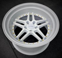 NEW 18 INCH STROM DS-05 ALLOY WHEELS IN FULL GLOSS WHITE WITH GOLD RIVETS AND VERY DEEP DISH 10.5" REAR OPTION 5x114.3
