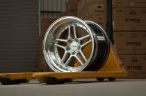NEW 18 INCH STROM DS-05 ALLOY WHEELS IN HYPER SILVER WITH POLISHED DEEP DISH, SILVER RIVETS AND VERY DEEP 10.5" REAR OPTION 5x120