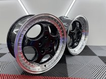 New 18 Inch Porsche 964 Turbo 3.6 Style Alloy Wheels In Gloss Black With Polished Dish, Deep 9.5" Rear 5x130