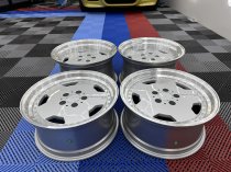 New 17 Inch AM Performa 25 Monoblock Style Alloy Wheels In Silver With Polished Deep Dish, Wider 9.5" Rear 5x112