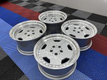 New 17 Inch AM Performa 25 Monoblock Style Alloy Wheels In Silver With Polished Deep Dish, Wider 9.5" Rear 5x112