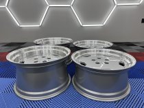New 17 Inch AM Performa 25 Monoblock Style Alloy Wheels In Silver With Polished Deep Dish, Wider 9.5" Rear 5x112