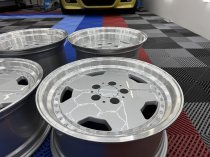 New 17 Inch AM Performa 25 Monoblock Style Alloy Wheels In Silver With Polished Deep Dish, Wider 9.5" Rear 5x112