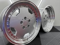 New 17 Inch AM Performa 25 Monoblock Style Alloy Wheels In Silver With Polished Deep Dish, Wider 9.5" Rear 5x112