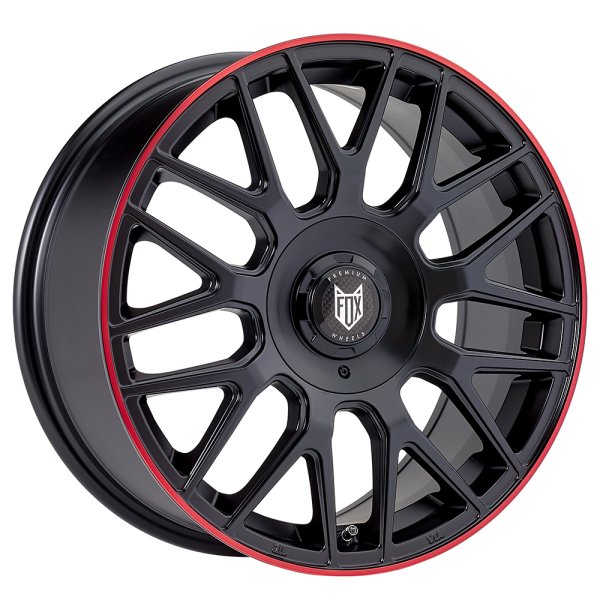 New 19 Inch Fox VR3 Alloy Wheels In Satin Black With Red Lip And Deeper 9" Rear Option 5x120/112