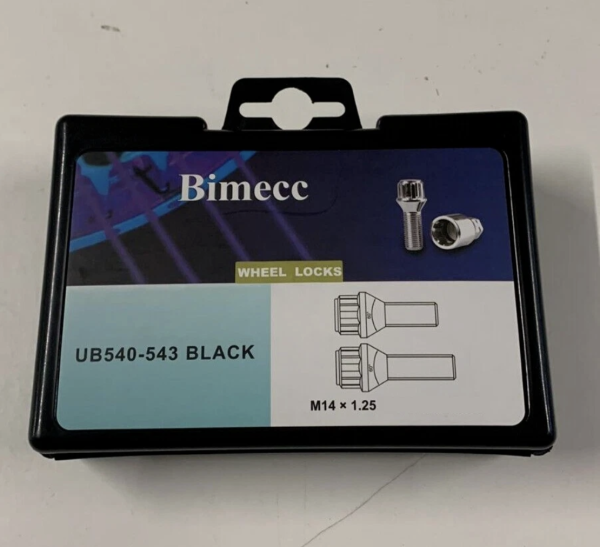 Bimecc M14x1.25mm 40/43/50mm Extended Locking Wheel Bolts in Black for Mixed Size Spacers (Most F/G Series BMW)
