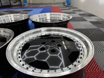 New 17 Inch AM Performa 25 Monoblock Style Alloy Wheels In Gloss Black With Polished Deep Dish, Deeper 9.5" Rear 5x112