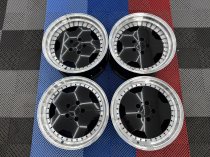 New 17 Inch AM Performa 25 Monoblock Style Alloy Wheels In Gloss Black With Polished Deep Dish, Deeper 9.5" Rear 5x112