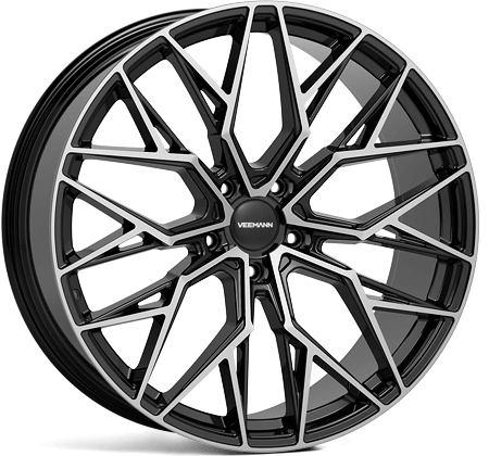 NEW 22  VEEMANN V FS51 ALLOY WHEELS IN GLOSS BLACK WITH POLISHED FACE AND DEEPER CONCAVE 10 5  REARS